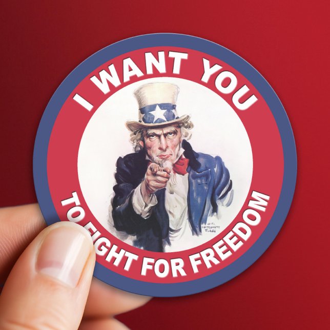 Adesivo Redondo Tio Sam: Eu quero que você lute pela liberdade! (Patriotic Sticker)