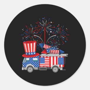 Adesivo Redondo Tio Sam Firecaminhão E Fireworks Engraçado, Usa Ba