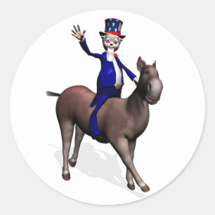 Adesivo Redondo Tio Sam montado em burro