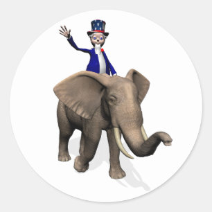 Adesivo Redondo Tio Sam montado num Elefante
