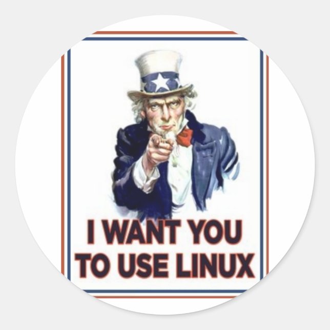 Adesivo Redondo Tio Sam: Use o Linux (Frente)