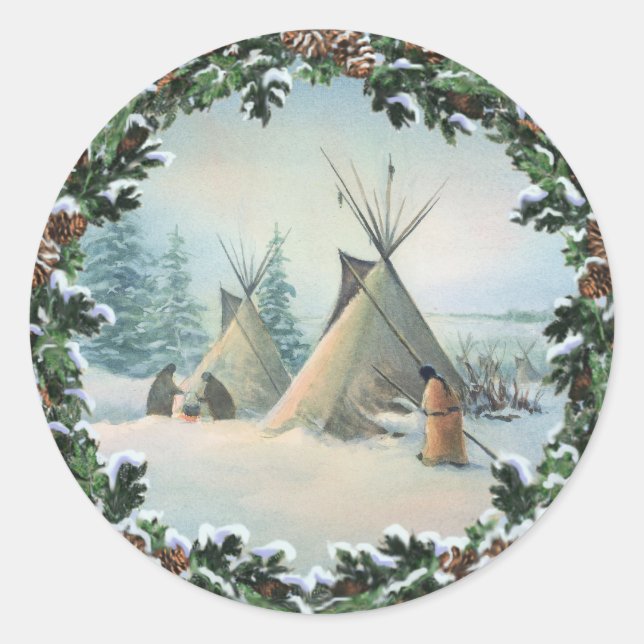 Adesivo Redondo TIPI CAMP SQUAW & BOUGHS by SHARON SHARPE (Frente)