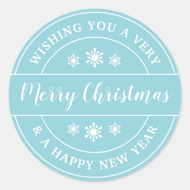 Adesivo Redondo Típica Azul de Flocos de Neve de Natal (Frente)