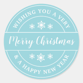 Adesivo Redondo Típica Azul de Flocos de Neve de Natal