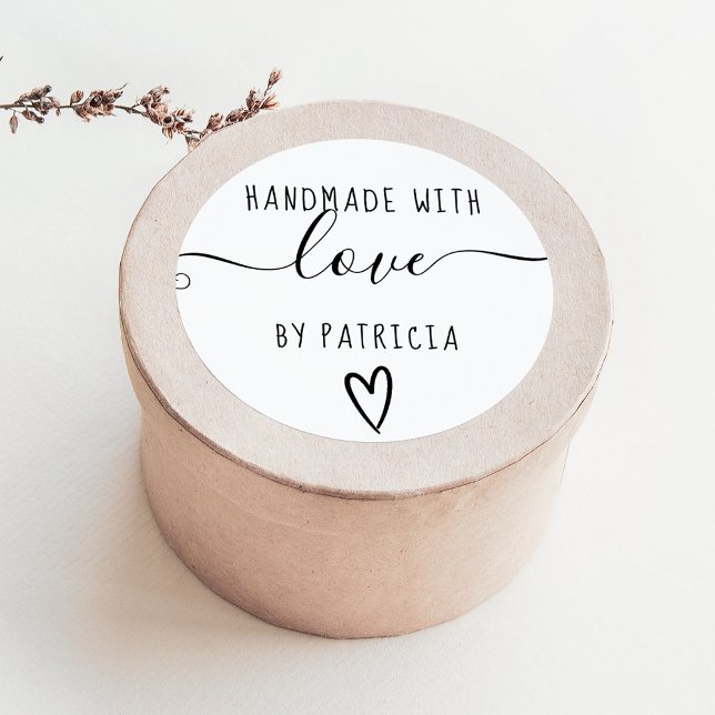 Adesivo Redondo Típica de amor feita à mão - branco preto mínimo (Criador carregado)