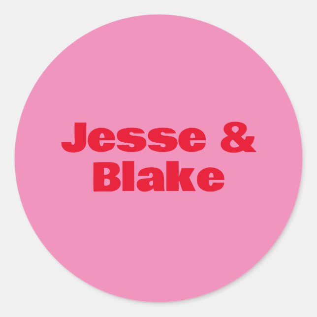 Adesivo Redondo Tipografia a negrito, Casamento rosa e vermelho (Frente)