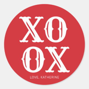 Adesivo Redondo Tipografia branca-vermelha XOXO personalizada