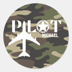 Adesivo Redondo Tipografia Camuflada de Piloto, personalizada