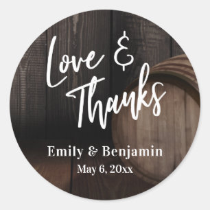 Adesivo Redondo Tipografia Casual de Obrigados e Amor com Cano de