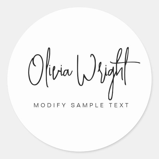 Adesivo Redondo Tipografia com script de assinatura manuscrito des (Frente)
