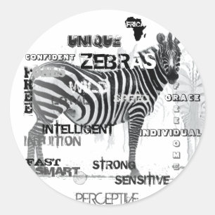 Adesivo Redondo Tipografia da Zebras Única a Preto e Branco