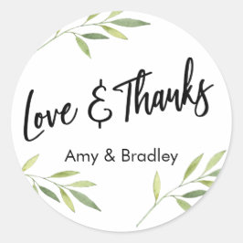 Adesivo Redondo Tipografia de Amor e Obrigados, Folhagem de Aquare