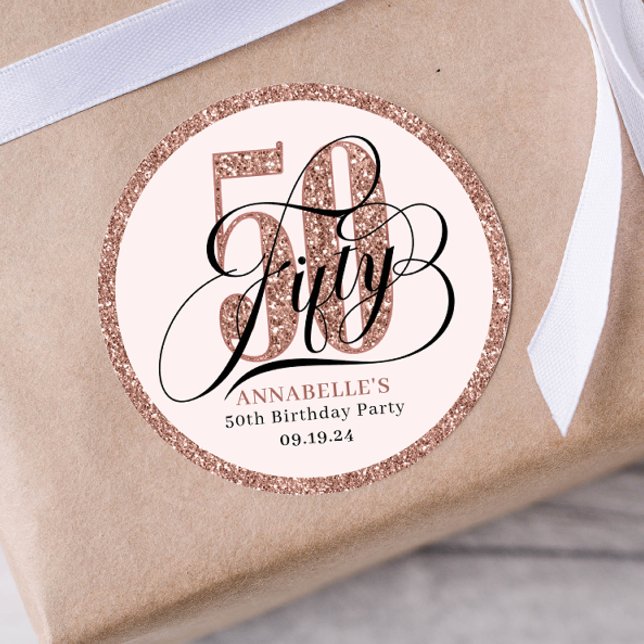 Adesivo Redondo Tipografia de aniversário do rosa Dourado Glitter  (Criador carregado)
