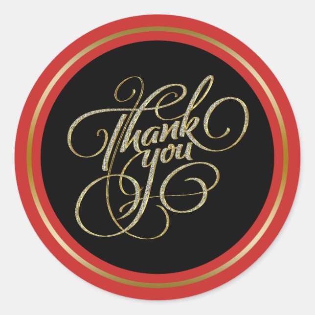 Adesivo Redondo Tipografia de Black & RedFrame Obrigado (Frente)