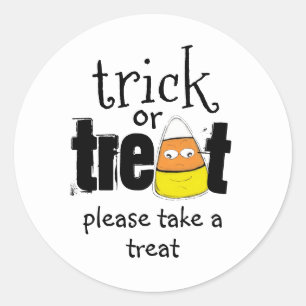 Adesivo Redondo Tipografia de Candy Corn do Dia das Bruxas ou Trav