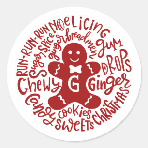 Adesivo Redondo Tipografia de Doces de Natal de Inverno Gingerman