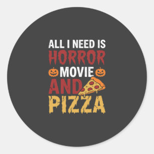 Adesivo Redondo Tipografia de Filme de Terror de Halloween e Pizza