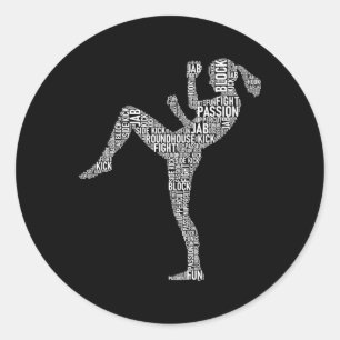 Adesivo Redondo Tipografia de Kickboxer - Kickboxing Artes Marciai
