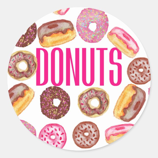 Adesivo Redondo Tipografia de Rosquinha rosa e Rosquinhas de Cacho (Frente)