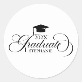 Adesivo Redondo Tipografia de Script Branco Preto Elegante do form