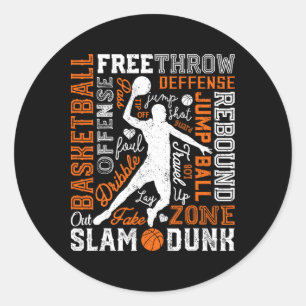 Adesivo Redondo Tipografia de Slam Dunk do Player de Bysketbyll Wo