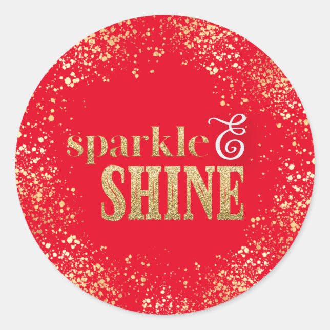 Adesivo Redondo Tipografia Dourada Sparkle Shine Confetti Holiday  (Frente)