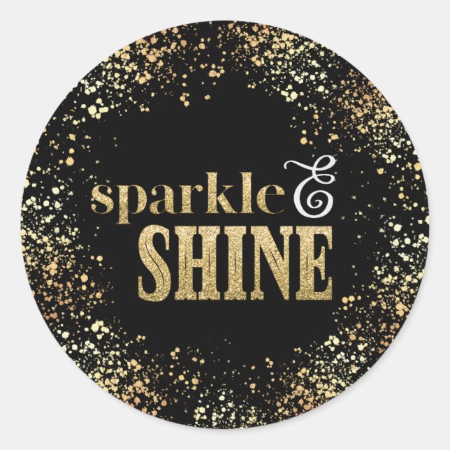 Adesivo Redondo Tipografia Dourada Sparkle Shine Confetti Holiday (Frente)