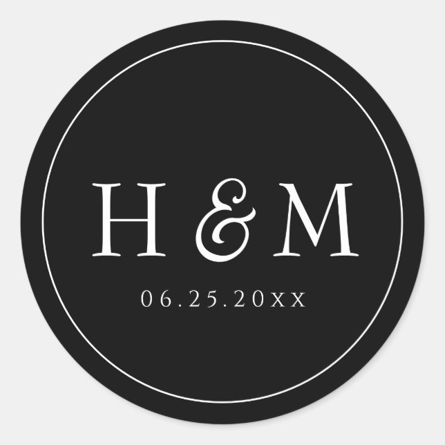 Adesivo Redondo Tipografia Elegante Simples Casamento Monograma (Frente)