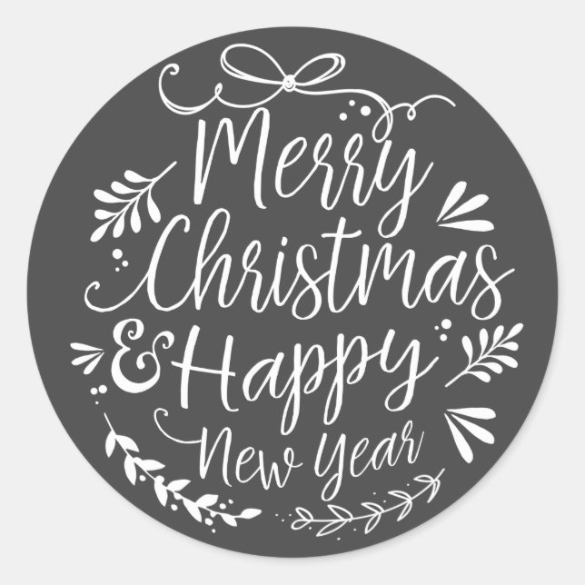 Adesivo Redondo Típografia Feliz de Natal Envelope Selo Dosagem (Frente)