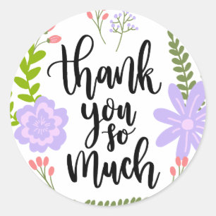 Adesivo Redondo Tipografia floral manuscrita e bonita Muitos Obrig