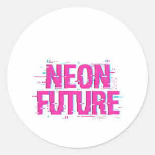 Adesivo Redondo Tipografia Glitch Futuro Neon Cyberpunk