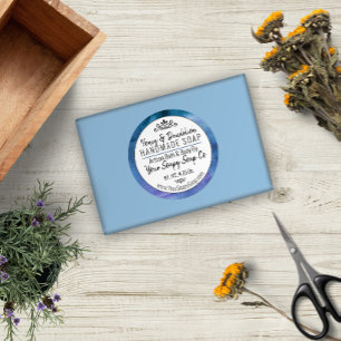 Adesivo Redondo Tipografia Moderna de Sabão Feita à Mancha Azul