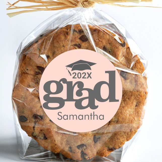 Adesivo Redondo Tipografia Moderna Negra De Graduação Rosa (Criador carregado)