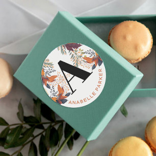 Adesivo Redondo Tipografia Moderna O Outono Deixa Nome Monograma