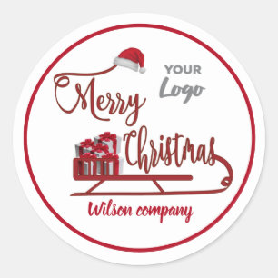 Adesivo Redondo Tipografia moderna Sledge Feliz Logotipo de Natal