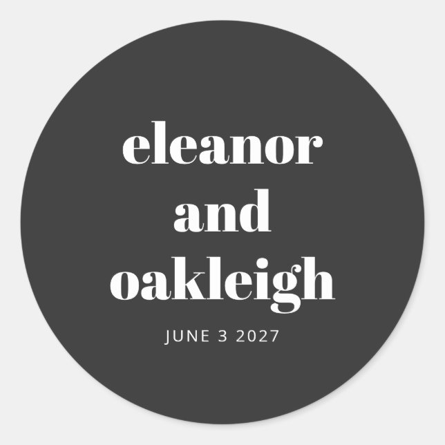 Adesivo Redondo Tipografia Negra e Branca Casamento Moderno (Frente)