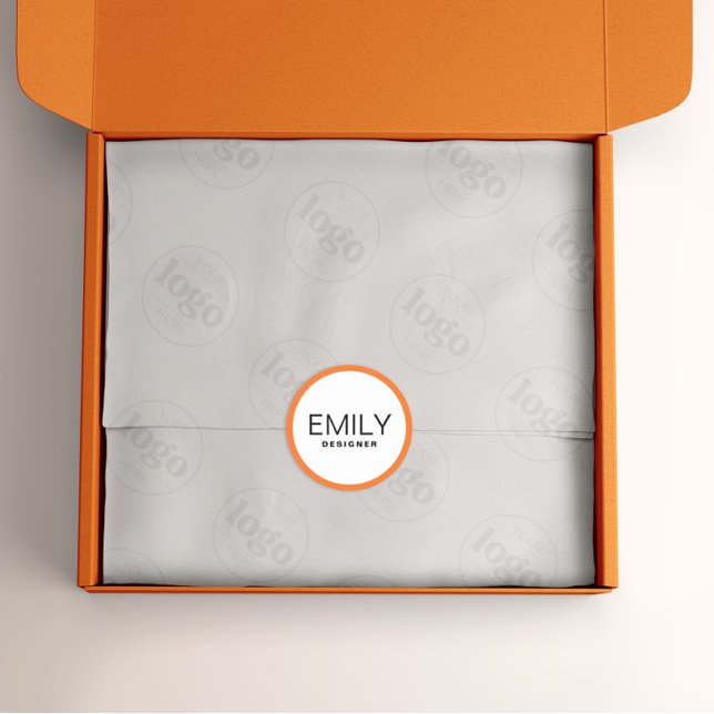 Adesivo Redondo Tipografia Negra Moderna Borda Laranja (Criador carregado)