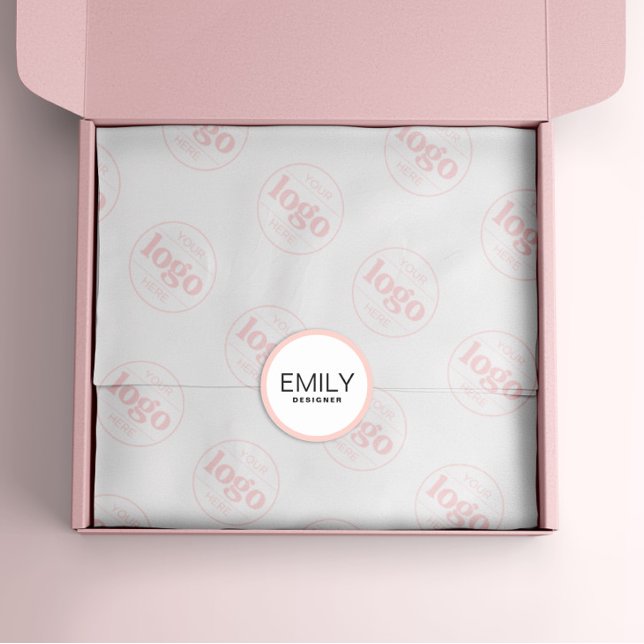 Adesivo Redondo Típografia Negra Moderna Borda Rosa (Criador carregado)