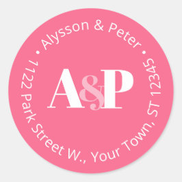 Adesivo Redondo Tipografia Negrita Rosa e Branco Endereço de Devol