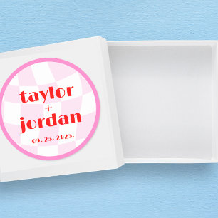 Adesivo Redondo Tipografia Negrito Disco Padrão Retro Rosa Vermelh