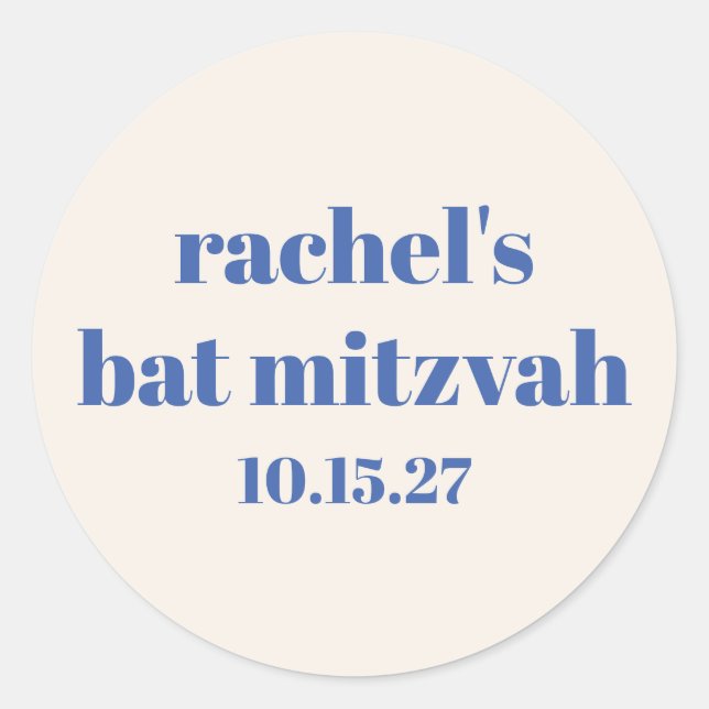Adesivo Redondo Tipografia Negrito Ivory Blue Cute Bat Mitzvah (Frente)