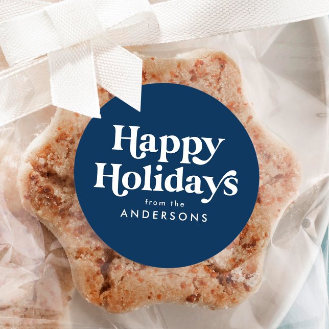 Adesivo Redondo Tipografia Retro Azul Felizes Festas (Criador carregado)