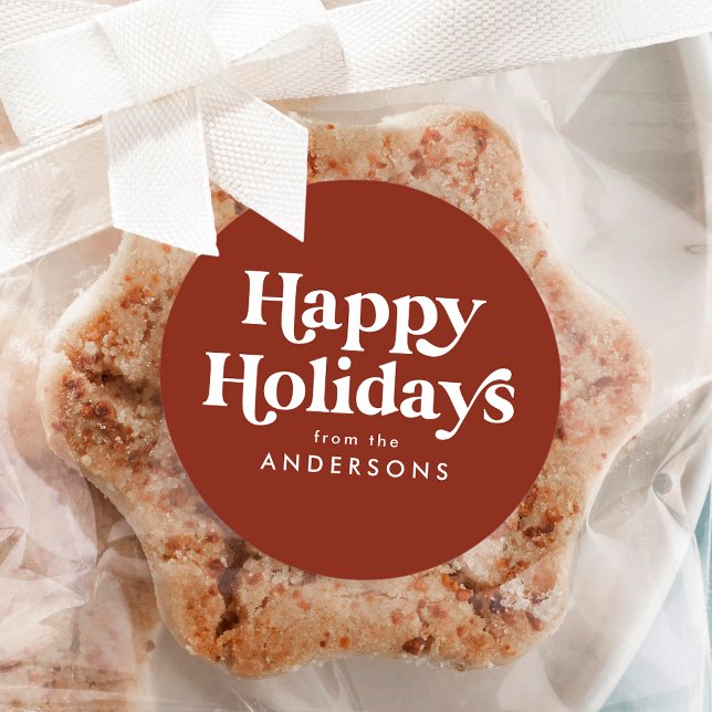 Adesivo Redondo Tipografia Retro Marrom Felizes Festas (Criador carregado)