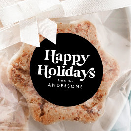 Adesivo Redondo Tipografia Retro Preto e Branco Felizes Festas