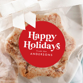 Adesivo Redondo Tipografia Retro Vermelho Feliz Natal