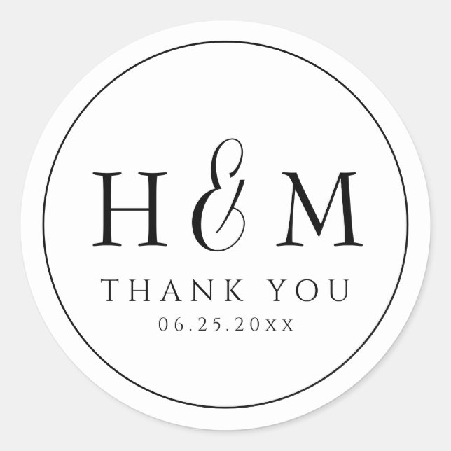 Adesivo Redondo Tipografia Simples e Elegante Casamento Monogramad (Frente)