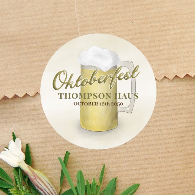Adesivo Redondo Tipografia Trendy Script Oktoberfest Beer (Simple creative Oktoberfest custom sticker. )