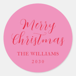 Adesivo Redondo Tipografia Vermelho Rosa Feliz Feliz Natal