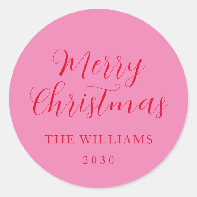 Adesivo Redondo Tipografia Vermelho Rosa Feliz Feliz Natal (Frente)
