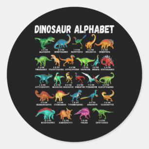 Adesivo Redondo Tipos De Dinossauros Alphabet A-z Abc Dino Identif